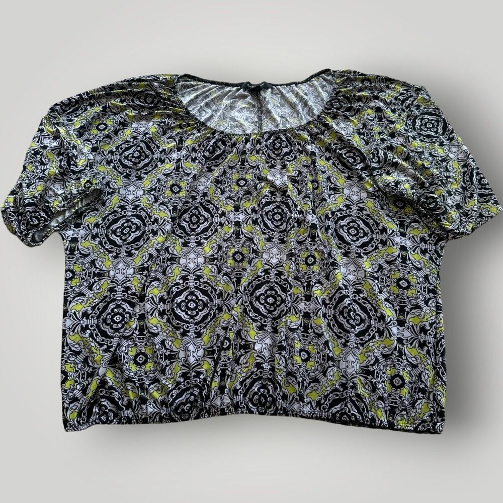 Ashley Stewart Women's PLUS 26 Multicolor Damask Print Short Sleeve Blouse